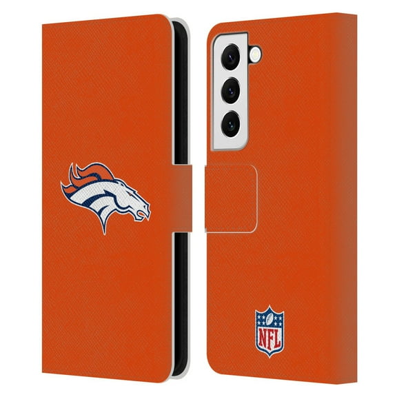 Head Case Designs NFL Denver Broncos Logo Plain Leather Book Wallet Case Cover For Samsung Galaxy S22 5G