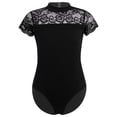 thumbnail image 3 of TiaoBug Girls Ballet Dance Bodysuit Gymnastics Leotards Basic Lace Short Sleeve Keyhole Back Jumpsuit Black 120, 3 of 7