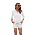 thumbnail image 2 of Conjunto de Camiseta Holgada de Corta con Cuello en V y Pantalones Cortos con Bolsillo para Mujer, Color Liso, , Talla L, 2 of 6