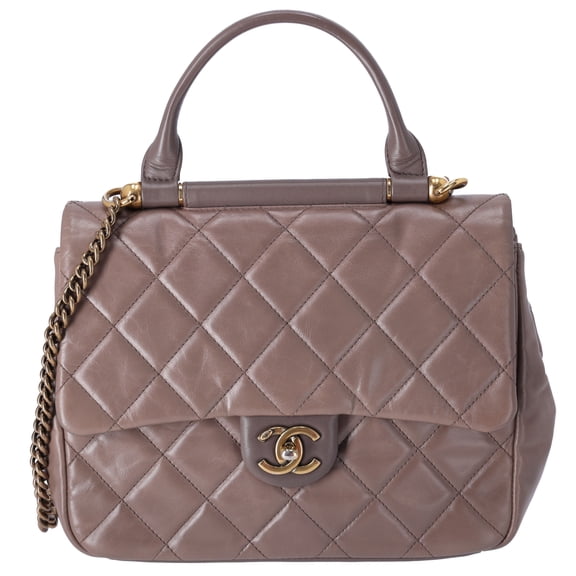 Pre-Owned CHANEL Glazed Calfskin Quilted Medium Top Handle Flap Bag Dark Gray
