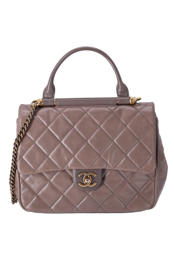 Pre-Owned CHANEL Glazed Calfskin Quilted Medium Top Handle Flap Bag Dark Gray