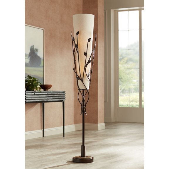 Franklin Iron Works Folia Industrial Rustic 66" Tall Floor Lamp Smart Socket Oil Rubbed Bronze Vine Cone Shade for Living Room