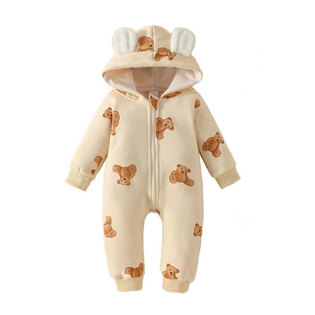 

Licupiee Cute Bear Print Hooded Rompers for Baby Girls and Boys