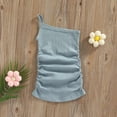 thumbnail image 4 of Mercatoo Toddler Baby Girls Solid Color One Shoulder Ca𝐦i Dress Sleeveless Rib-Knit Bodycon Slim Fit Dress Summer Clothes, 4 of 5