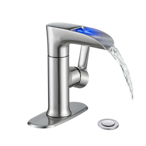 VXV Led Bathroom Sink Faucet, LED 3 Colors Changing Waterfall Channel