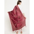 thumbnail image 3 of eloria Woman's Indian Ethnic Chunni, Silk Blend Floral Maroon Dupatta, Stole, Scarf Shawl Wrap, 3 of 3