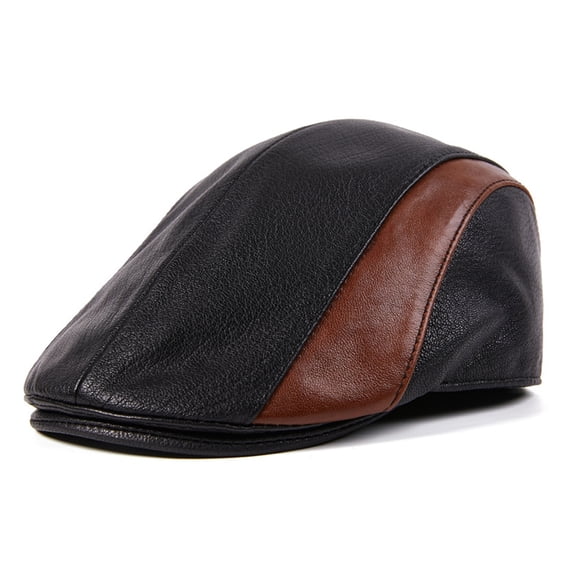Man Hat Sheepskin Mens Winter Hats Patchwork Adjustable Male Beret Flat Cap ,Fashion