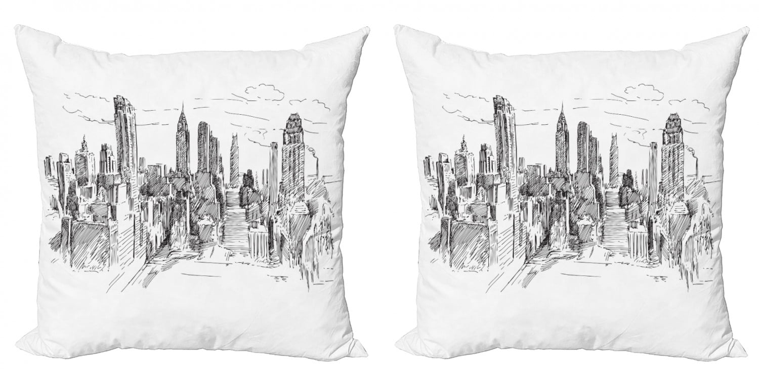 Ambesonne New York Throw Pillow Cushion Cover 20 X 20 Black White Hand Drawn NYC Cityscape Tourism Travel Industrial Center Town Modern City Design Decorative Square Accent Pillow Case