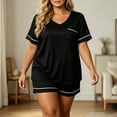 thumbnail image 6 of Blmnix Plus Size Pajamas Women Pjs Sets Summer Pajamas Sleepwear Sets Sleepwear V-Neck Short Sleeve Black Cropped Womens Pajama Sets Shorts,XXL, 6 of 7