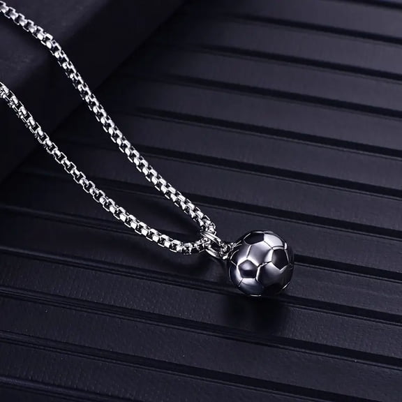 1 Piece Stainless Steel Solid Football Pendant Necklace, Birthday Gift, Memorial Jewelry for Football Fans-Silver