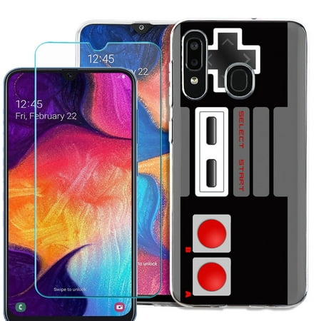 For Samsung Galaxy A20 Phone Case , Slim-Fit TPU Case with Tempered Glass Screen Protector, by OneToughShield ® - Game (Best Phone To Phone Games)