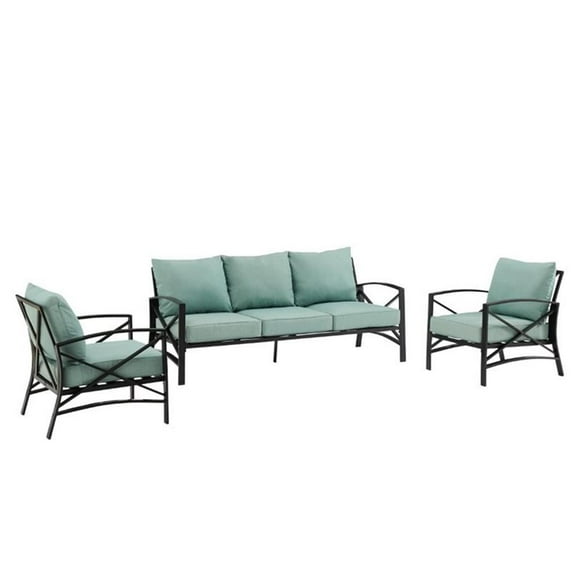 Crosley Furniture Kaplan Ensemble de Canapé d'Extérieur en Métal 3 Pcs Vert Brume