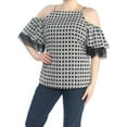 thumbnail image 2 of ALFANI $89 Womens New 1306 Black Printed Cold Shoulder Lace Top XL B+B, 2 of 3