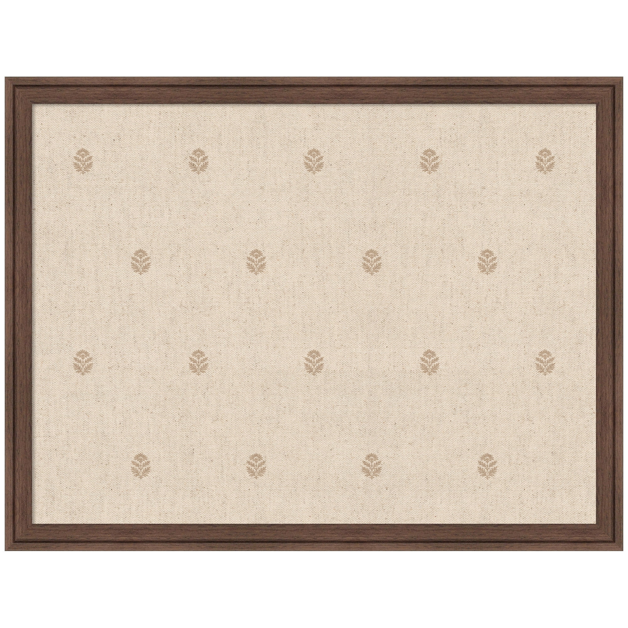 Kate and Laurel Framed Fabric Pinboard 26 x 20, Beige Botanical Block Print Printed Linen Classic Bulletin Board for Use as a Vision Board or Wall Organization, Florence Medium Brown Frame
