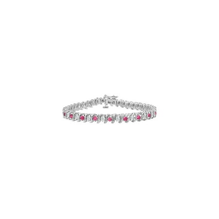 14k Pink Sapphire Bracelet - Created Pink Sapphire and Cubic Zirconia S Tennis Bracelet 14K White Gold 1.00 CT TGW