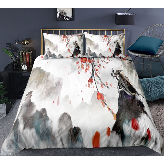Landscape Painting Bedding Set Scenery Soft Bed Linen Home Decor Single Twin Full Size For Adults Ink And Wash Duvet Cover Set