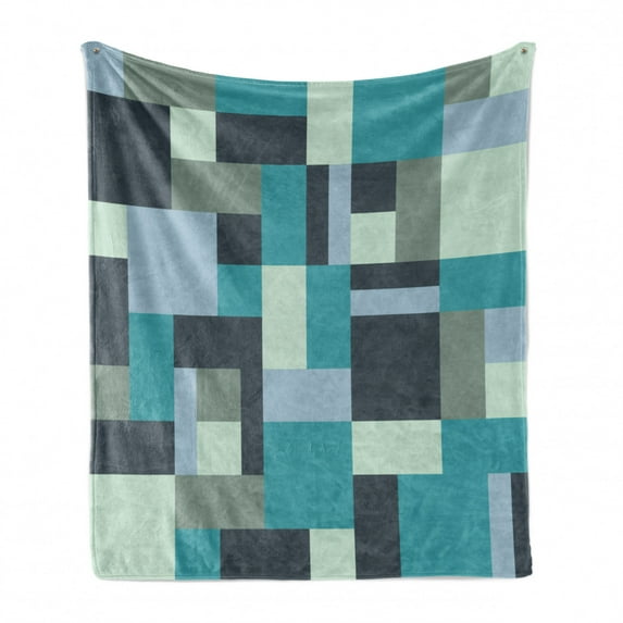 Abstract Soft Flannel Fleece Throw Blanket, Geometric Style Pattern with Square and Rectangular Shapes Modern Creative, Cozy Plush for Indoor and Outdoor Use, 50" x 60", Multicolor, by Ambesonne