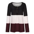 thumbnail image 4 of Timegard Womens Top Notched V-Neck Button Long Sleeve Color Block Tee Shirts Fall Casual Comfy Tops, 4 of 6