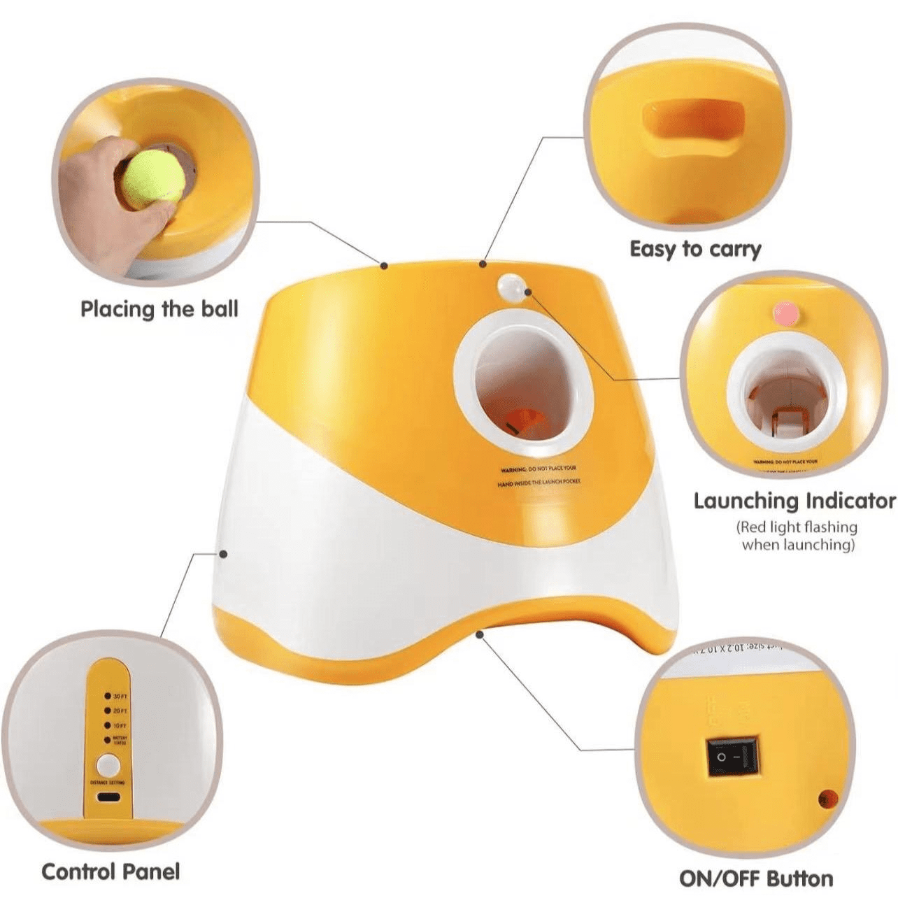Tstiti Automatic Dog Ball Launcher with 3 Distance Settings, Includes 3 Mini Tennis Balls, Interactive Indoor Outdoor Dog Toy, Orange