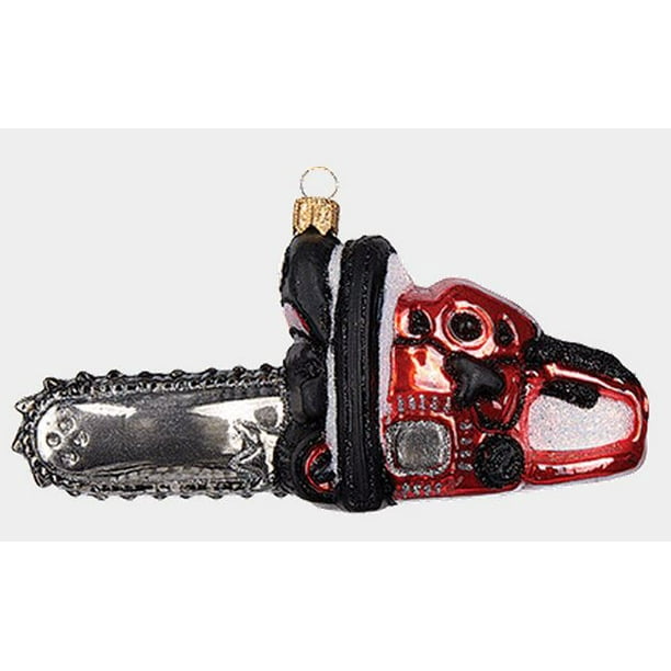 Chainsaw Power Tool Polish Mouth Blown Glass Christmas Ornament Saw