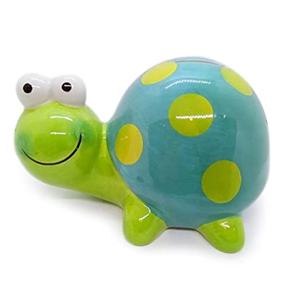 5" Tall Green Turtle Piggy Bank Ceramic Cute Handmade Paint Coat Figurine Fancy Animal Decor Collect Coin Hight Quality