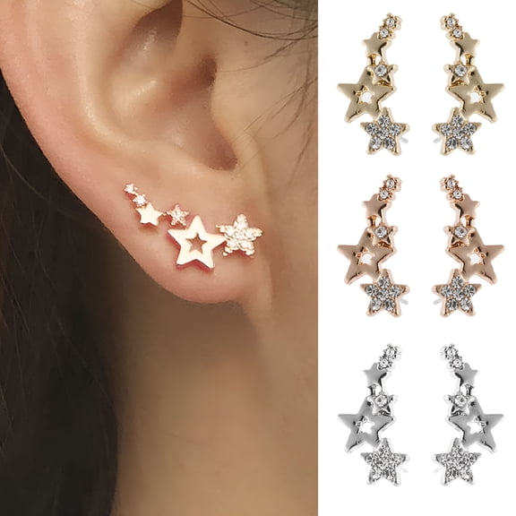 DESIGNICE 1 Pair Women Stud Earrings Star Shape Shiny Rhinestone Long-lasting Lady Earrings Female Ear Decor