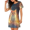 thumbnail image 2 of Fotbe Starry Sky Constellation Cat Bata de Dormir para Mujer con Estampado, Camisón de Algodón de Manga Corta, Ropa de Dormir Casual, 2 of 6