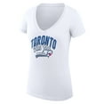 thumbnail image 2 of Women's G-III 4Her by Carl Banks White Toronto Blue Jays Super-Slim Fit Lightweight Filigree Team V-Neck T-Shirt, 2 of 3