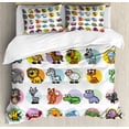 thumbnail image 1 of Zoo Duvet Cover Set King Size, Funny Cute Cartoon Style Animals Set Colorful Dots Doodle Jungle Life Kids Room Design, Decorative 3 Piece Bedding Set with 2 Pillow Shams, Multicolor, by Ambesonne, 1 of 3