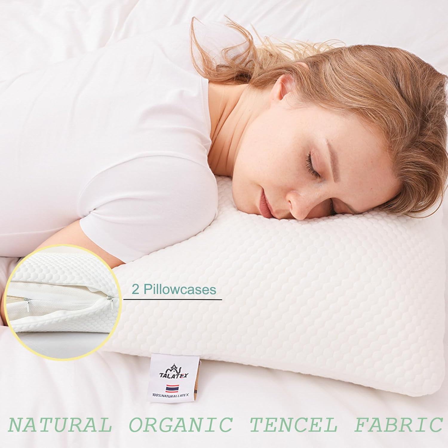 Talatex 2.7" Ultra Thin Natural Latex Pillow, Low Profile Flat Pillow for Stomach & Back Sleepers, Breathable Cervical Neck Support