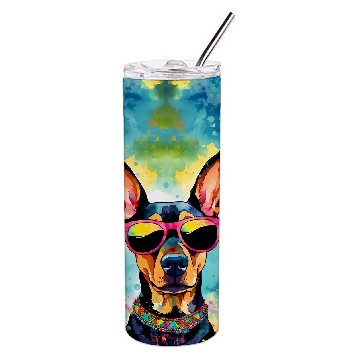 Doberman Pinscher Hippie Dawg Stainless Steel Skinny Tumbler 3 in x 8.25 in