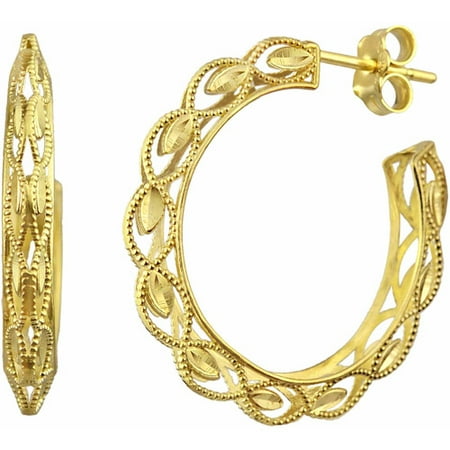 U.S. GOLD TRADING 10k Yellow Gold Diamond-cut Carved Hoop Earrings