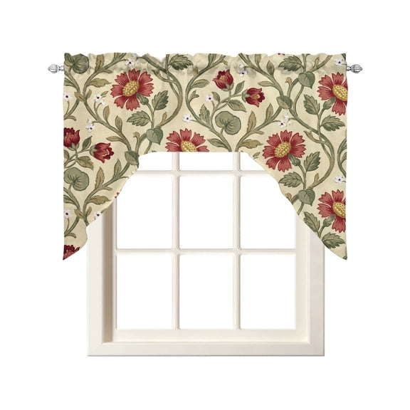 Vintage Poppies Swag Curtains for Kitchen Farmhouse Vines Botanical Flowers Valances for Windows Rod Pocket Small Window Treatment Short Topper for Cafe Bedroom Bathroom Living Room Decor 56x36 Inch