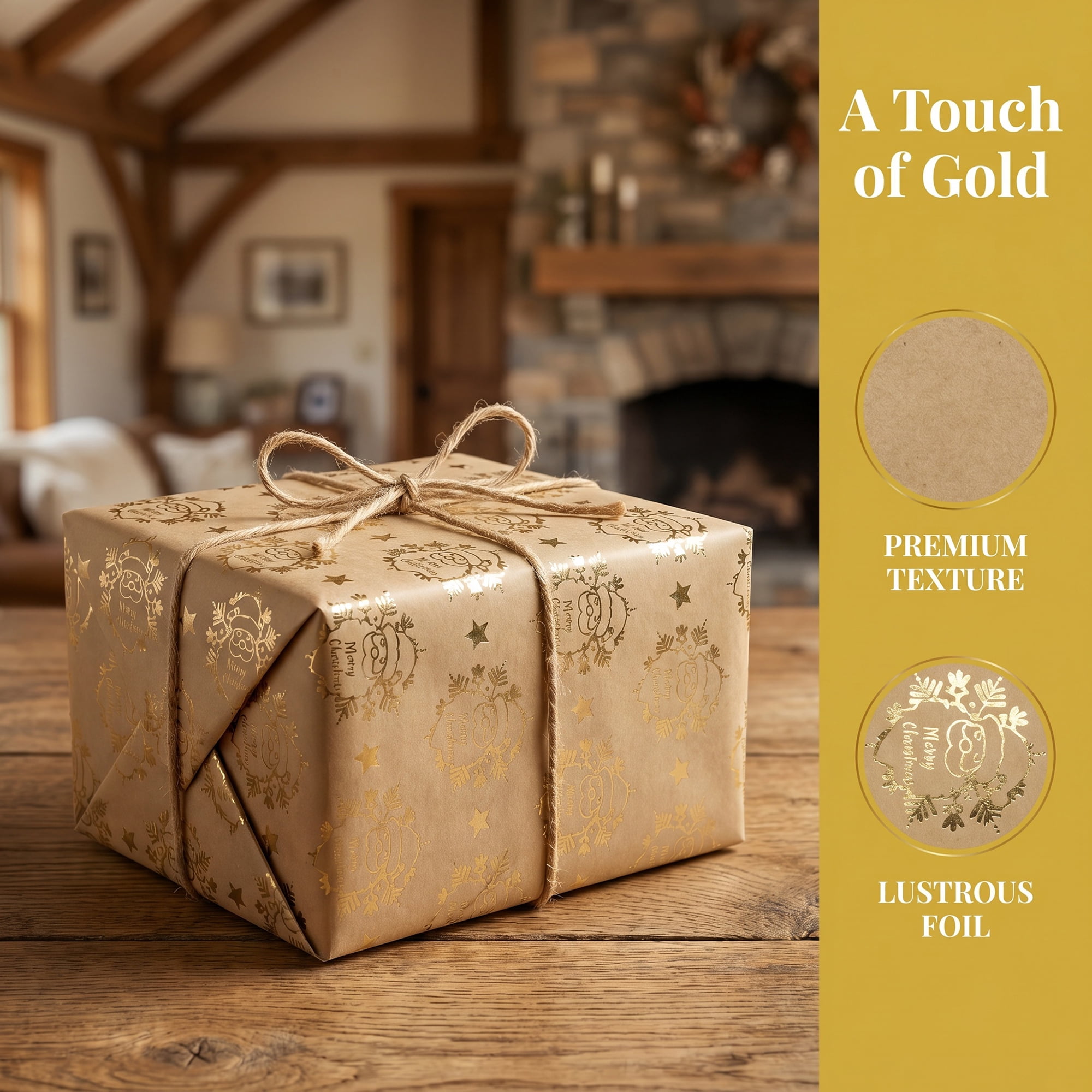 Unique Bargains Heavyweight Christmas Wrapping Paper for Gifts Old Man Gold 27.6"x 19.7"
