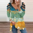 thumbnail image 2 of Camiseta suelta estampada a la moda para mujer Blusa de manga larga con cuello en V Tops casuales Pompotops  FGAJ14786, 2 of 6