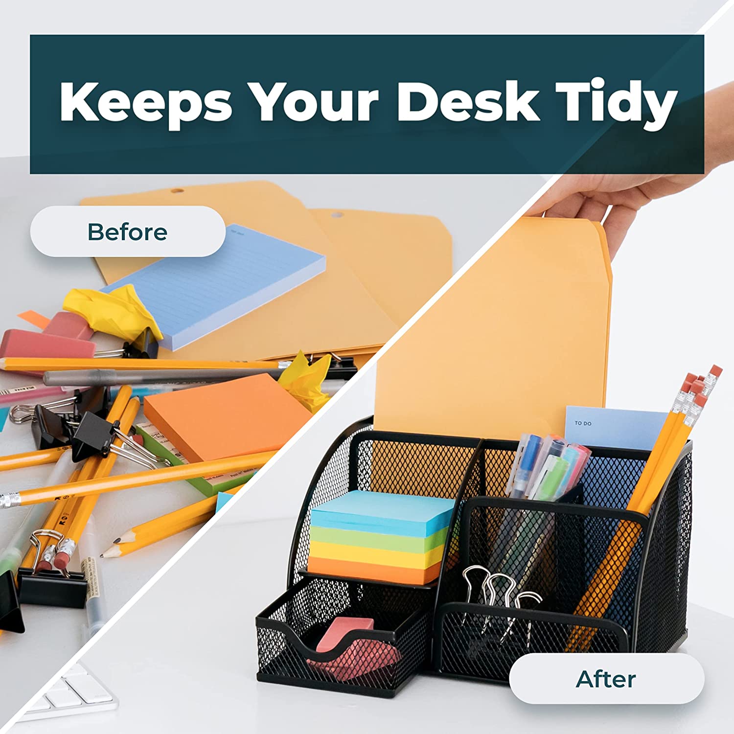 Greenco Mesh Desk Organizer Office Supplies Caddy, 6 Compartments - Black - image 3 of 7