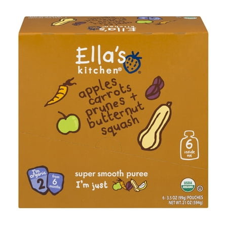 Ella's Kitchen Organic Baby Food Organic Apples Carrots Prunes + Butternut Squash Super Smooth Puree, 3.5 OZ, 6 Pack