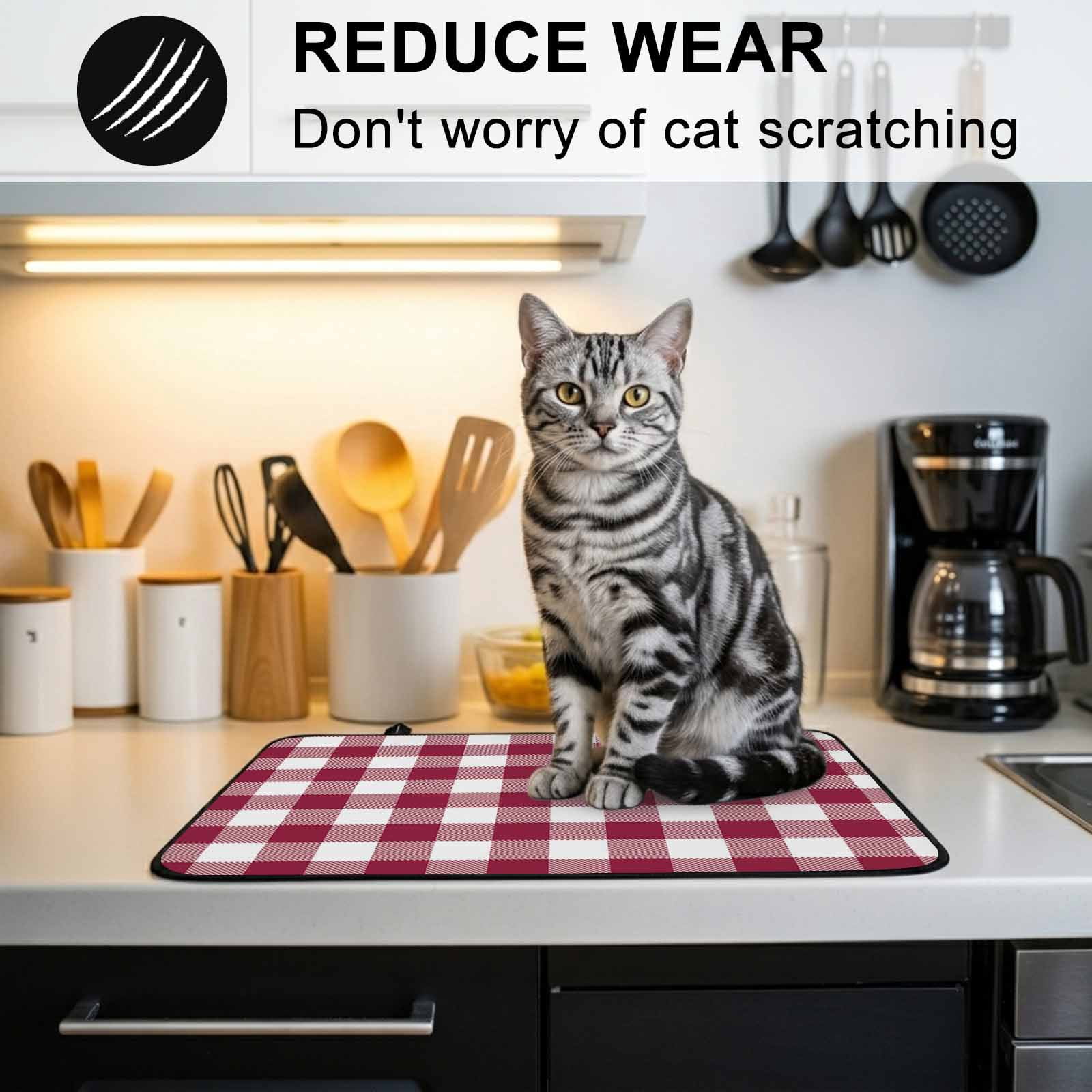 Plaid Red, Stove Top Cover for Electric Stove, Heat-proof & Non Slip Glass Top Stove Cover Protector, Abstract Minimalistic Geometric Lattice Kitchen Flat Cooktop Rubber Mat 31x24 Inches