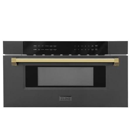 ZLINE Autograph Edition 30" 1.2 cu. ft. Built-in Microwave Drawer in Black Stainless Steel and Gold Accents