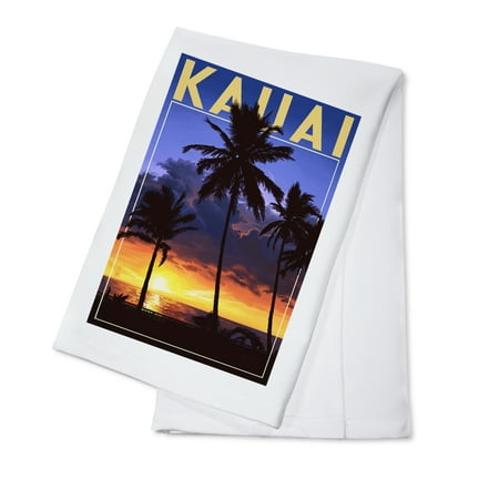 - Kauai, Hawaii - Palms and Sunset - Lantern Press Artwork (100% Cotton Kitchen Towel)