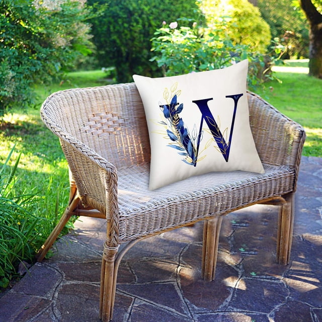 Decorative Alphabet Letter Floral Square Throw Pillow Cover Sofa Couch Bedroom Chair Home Protector Soft Comfortable 18x18 Inch