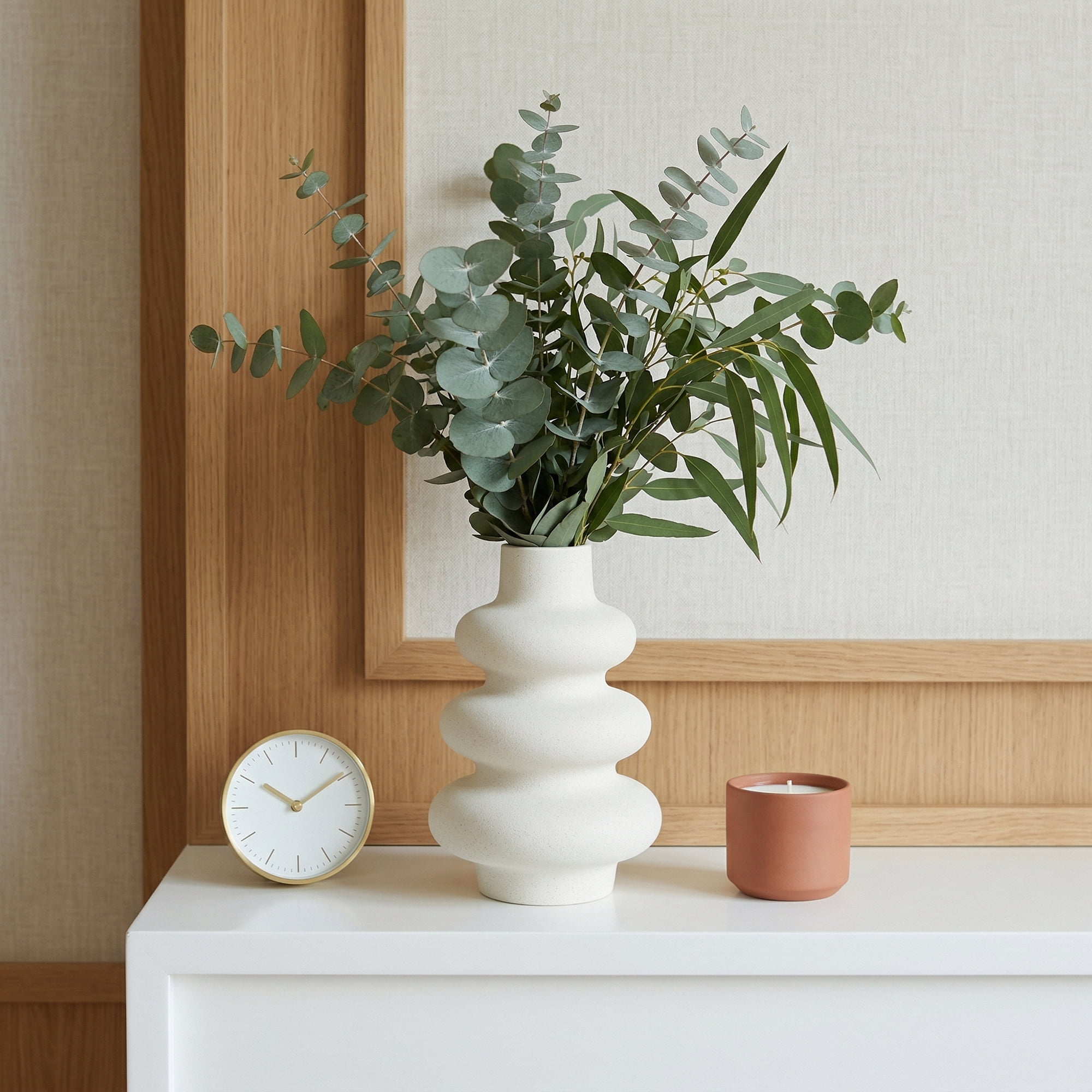 Unique Bargains Ceramic Modern Ripple Textured Decorative Vase White 5.4"L x 5.4"W x 8"H