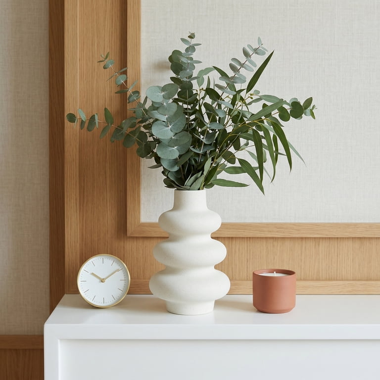 Unique Bargains Ceramic Modern Ripple Textured Decorative Vase White 5.4 inchl x 5.4 inchW x 8 inchH, Size: 5.4 inchLarge x 5.4 inchW x 8 inchH