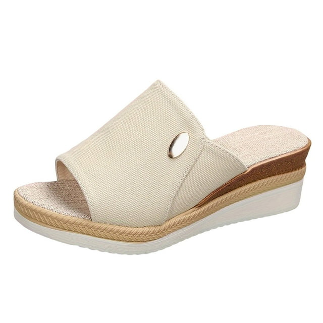 IUJSOY Womens Espadrilles Wedge Sandals Platform Slip on Slides Open Toe Summer Beach Mules