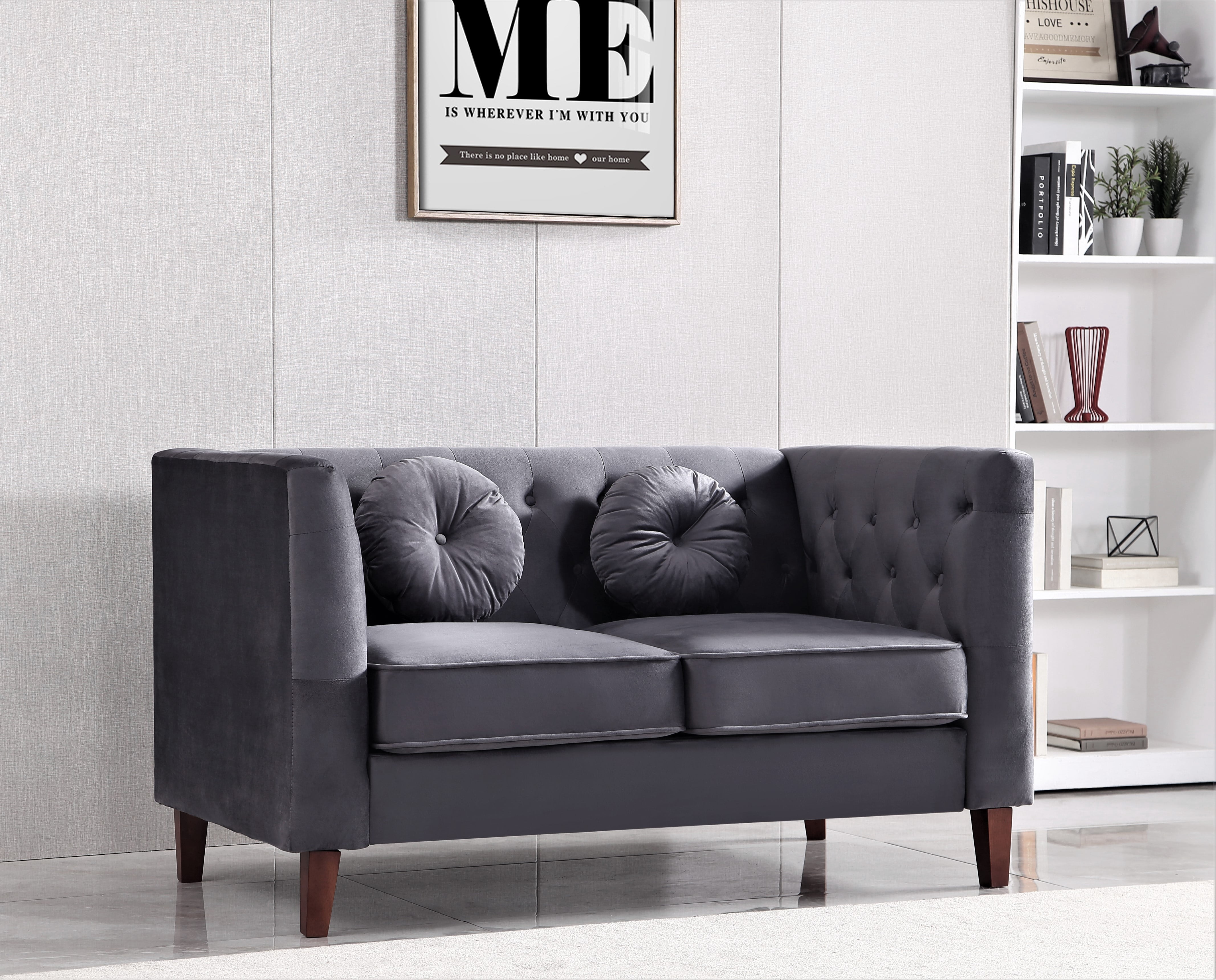 Uspridefurniture Velvet Tufted Back Loveseat -Gray