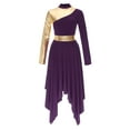 thumbnail image 4 of Miutii Women's Metallic Gold Color Block Church Worship Dress Dancewear Praise Liturgical Dance Dark Purple M, 4 of 8