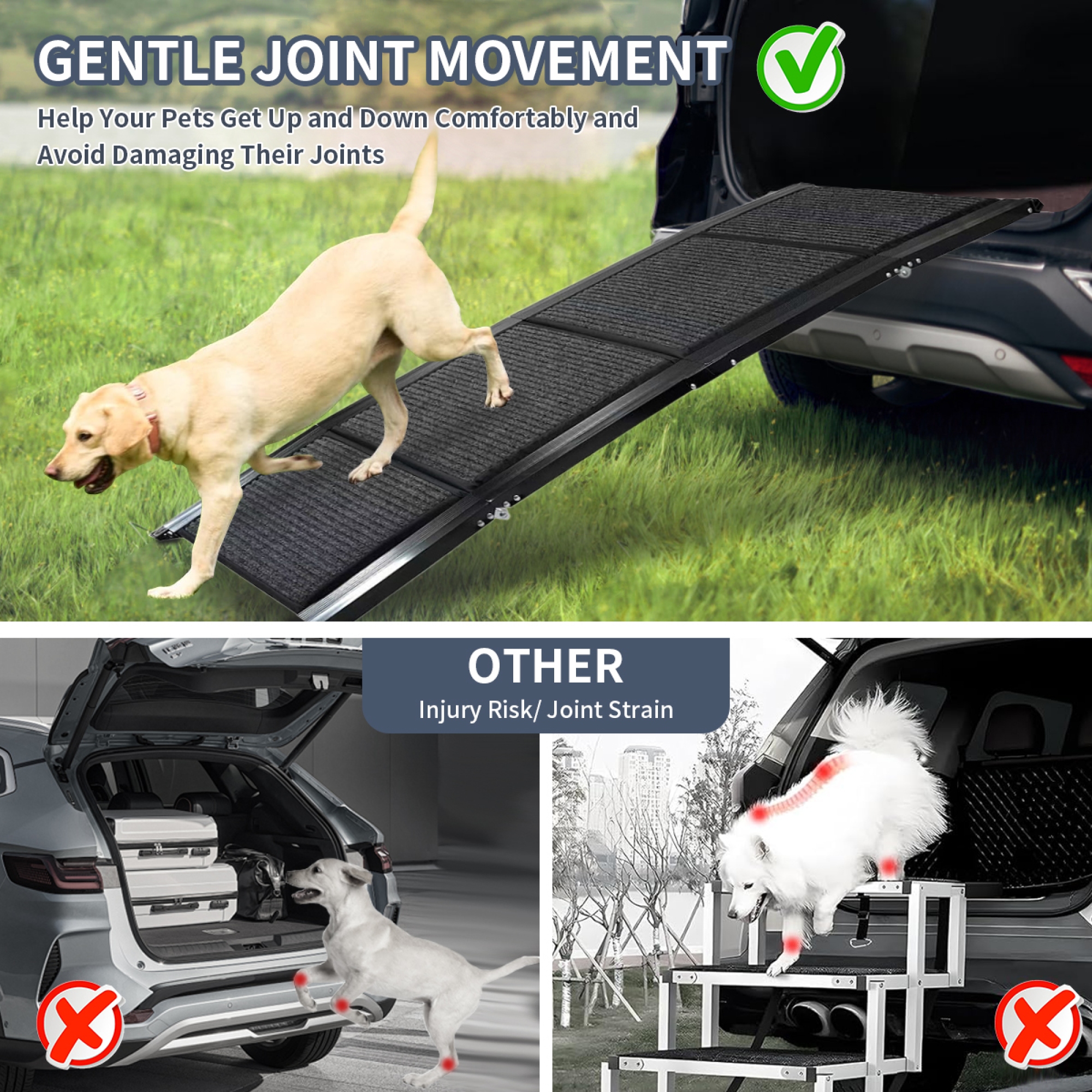 Dog Ramp for Car, 63" Long & 17" Wide Folding Portable Pet Stair Ramp with Non-Slip Rug Surface, Dog Steps for Medium & Large Dogs Up to 250LBS Enter a Car, SUV & Truck