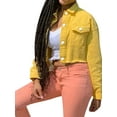 thumbnail image 3 of Lnzyyephy Women's Denim Short Coat, Solid Color Long Sleeve Lapel Jacket Button Down Distressed Hem Crop Jeans Coat, 3 of 9