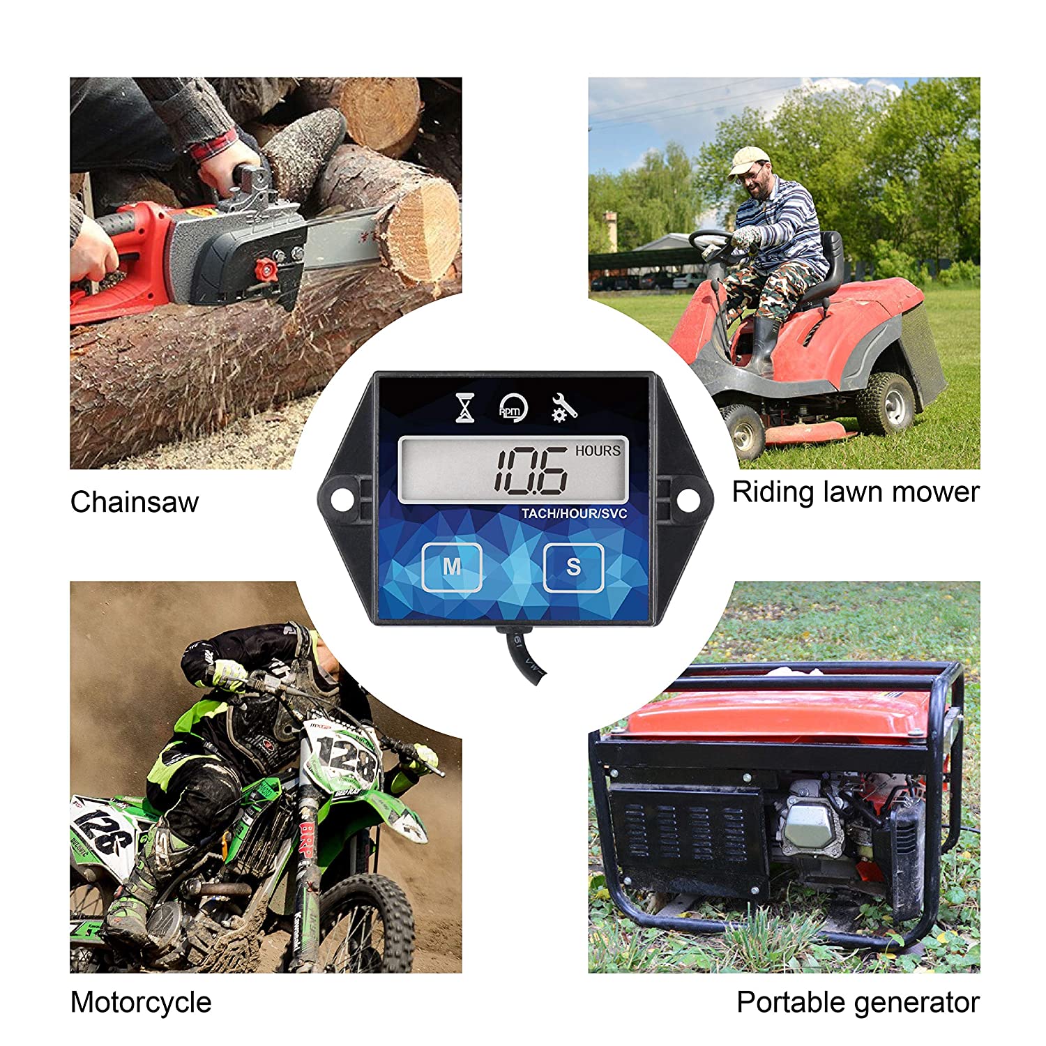 Runleader Waterproof Tachometer Digital Tach/Hour Meter Gauge Replaceable  Battery For  Stroke Spark Small Gas Engines Motorsfor Motorcycles ATV  UTV Lawn Mower Chainsaws