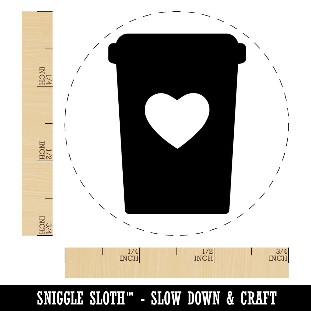 Coffee Cup Carafe with Heart Self-Inking Rubber Stamp Ink Stamper - Blue Ink - Small 3/4 Inch